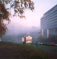 The center of the University at Vaihingen on a foggy morning in October of 1991